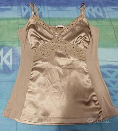 Top intimo Oltre Beige in raso e pizzo.