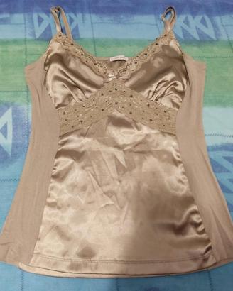 Top intimo Oltre Beige in raso e pizzo.