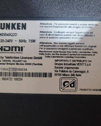 Ricambi tv lcd telefunken 39"