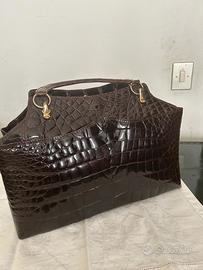Borsa in vero Coccodrillo Marrone con 2 manici
