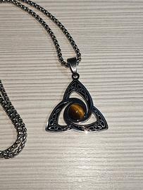 Amuleto Nodo Strega Triquetra Occhio di  tigre 