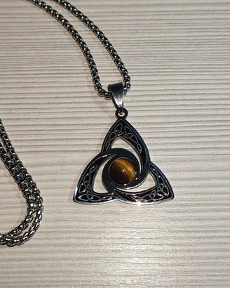 Amuleto Nodo Strega Triquetra Occhio di  tigre 