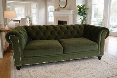 Divano velluto di cotone verde Chesterfield