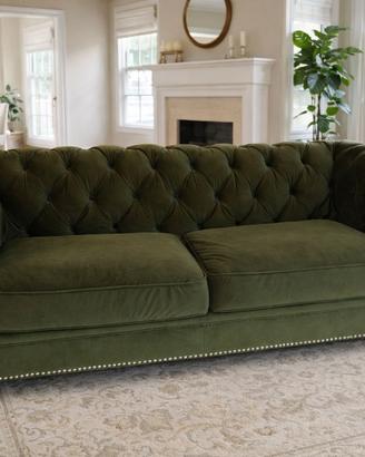 Divano velluto di cotone verde Chesterfield