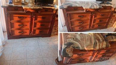 comò cassettiera con 5 cassetti e marmo pregiato
