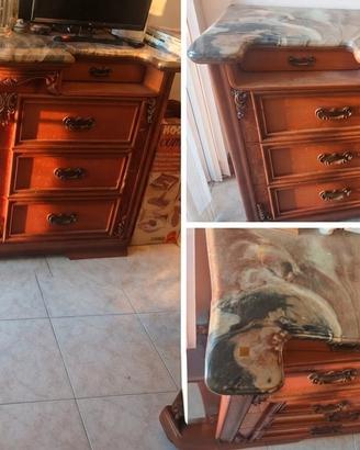 comò cassettiera con 5 cassetti e marmo pregiato
