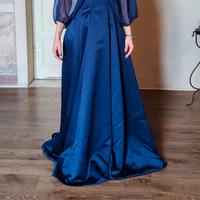 Abito cerimonia raso blu con coprispalle