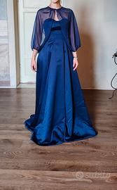 Abito cerimonia raso blu con coprispalle