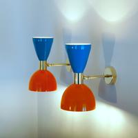 Applique / Wall Lamp - Brass - ORANGE / Light BLUE