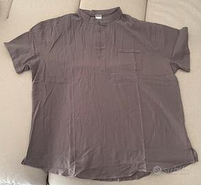 Camicia uomo 3XL grigia collo serafino m/m nuova
