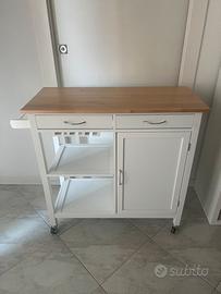 Carrello cucina bianco con piano in legno