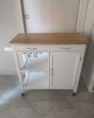 Carrello cucina bianco con piano in legno