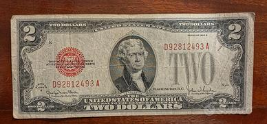 Raro Banconota 2 Dollari USA 1928 G Red Seal