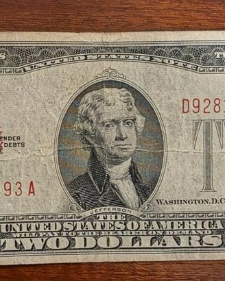 Raro Banconota 2 Dollari USA 1928 G Red Seal