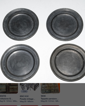 set di 4 Piatti in peltro vintage