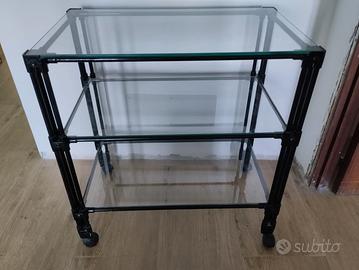 Carrello 3 ripiani in vetro e metallo nero