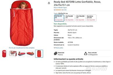 materasso gonfiabile con sacco a pelo annesso