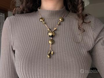 Collana Artigianale in Vetro di Murano - Foglia Or