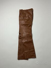 Pantaloni vintage in vera pelle marrone