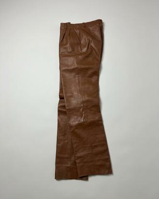 Pantaloni vintage in vera pelle marrone
