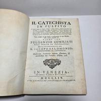 Libro Antico 1754 Catechista in Pulpito Cunilia