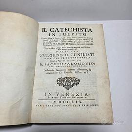 Libro Antico 1754 Catechista in Pulpito Cunilia
