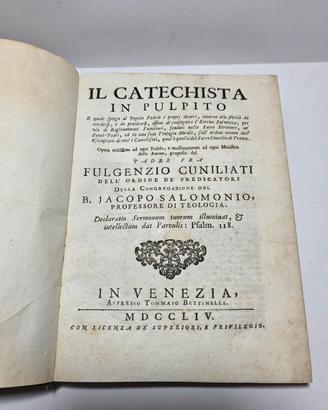 Libro Antico 1754 Catechista in Pulpito Cunilia