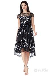 Vestito abito asimmetrico nero con ricami 40 a 48