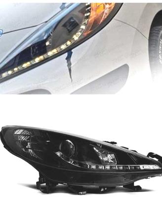 FARI PER PEUGEOT 207 06-12 LUCE DIURNA A LED NERO 
