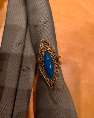 raffinato anello vintage regolabile con pietra blu