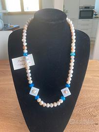Collana Perle Scaramazze e Agata Blu
