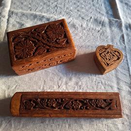 3 scatole vintage in legno intagliato