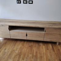 porta tv in rovere nodato con ante e vani a giorno