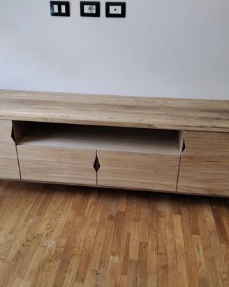 porta tv in rovere nodato con ante e vani a giorno