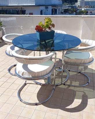 Tavolo cristallo e acciaio con 4 sedie