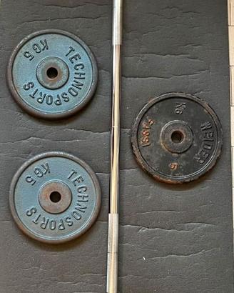 Attrezzi fitness: bilanciere 150 cm, dischi ghisa