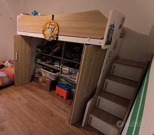 Letto 1 Piazza e Mezzo Rialzato con Armadio