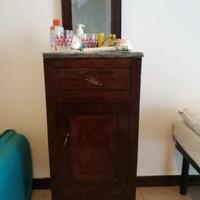 COMODINO ANTICO CON SPECCHIERA LEGNO E MARMO