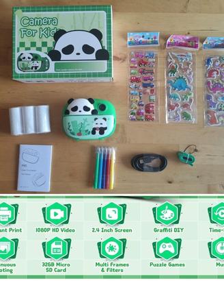 Fotocamera verde con stampante per bambini - Nuova