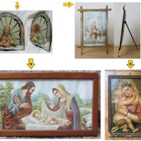 Quadro vintage Sacra Famiglia Cuore di Gesù Madonn