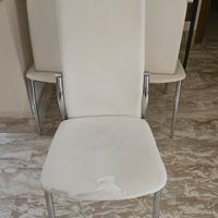 Set 7 sedie in pelle sintetica bianca e metallo