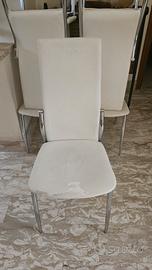 Set 7 sedie in pelle sintetica bianca e metallo