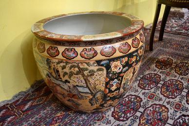 Vaso cachepot in porcellana stile Satsuma anni 80