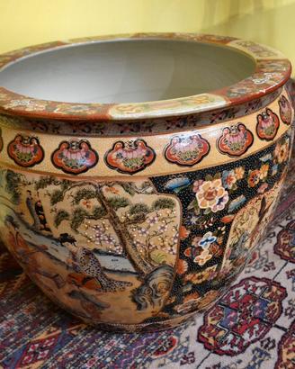 Vaso cachepot in porcellana stile Satsuma anni 80