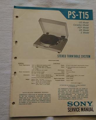 PS-T15 MANUALE DI SERVIZIO PIATTO   SONY ORIGINALE