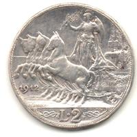 ITALIA Regno 1912 - 2 Lire quadriga argento #W