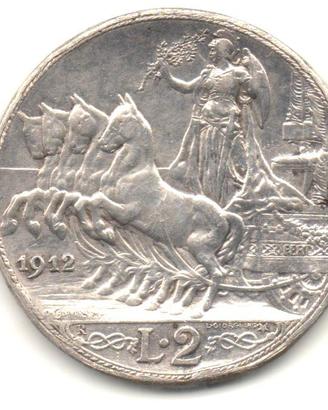ITALIA Regno 1912 - 2 Lire quadriga argento #WEU
