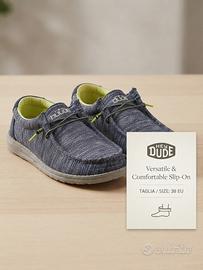 Scarpe slip-on hey dude blue/grigio misura 38 eu