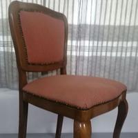 Poltroncina da camera in legno e tessuto damascato