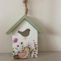 Decorazione casetta in legno con uccellino